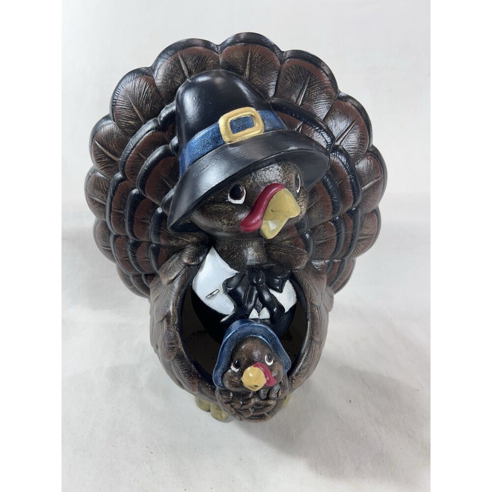 Vintage Thanksgiving Turkey Centerpiece Hand Painted Ceramic Fall Decor 9.5"